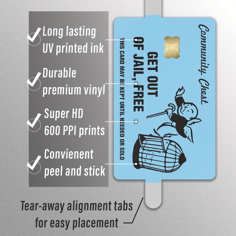 KCD Get Out of Jail Free Credit Card Sticker 3-Pack - Blue, Orange, Pink, White - Debit Card Skin Cover Vinyl Decals - Protect & Personalize Credit/Debit Cards - Slim, Waterproof, Durable (Blue) - Image 3